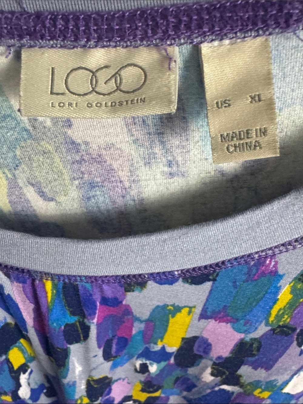 LOGO Lori Goldstein Starry Purple Watercolor Abstract Tunic XL - Picture 3 of 8